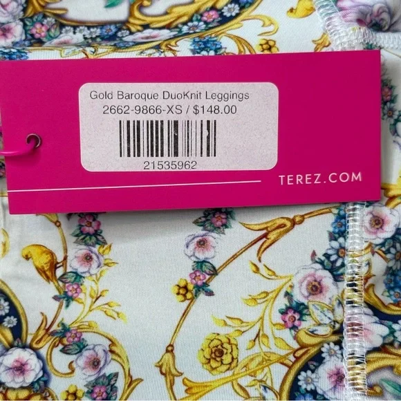 Terez Womens Size XS Gold Baroque Duoknit Leggings NWT - Picture 6 of 9